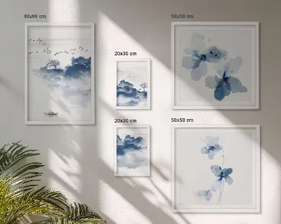 Set of 5 wall art pieces featuring landscape, flower, and water themes