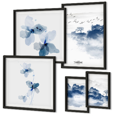 Set of 5 wall art pieces Landscapes flowers water peace