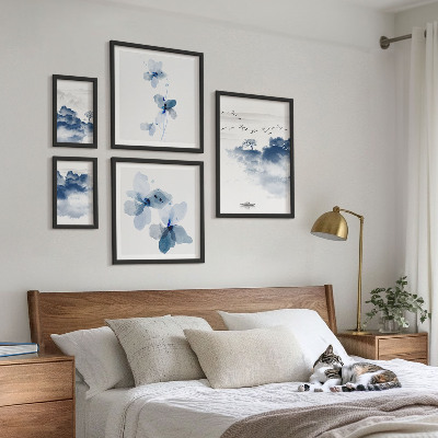 Set of 5 wall art pieces Landscapes flowers water peace