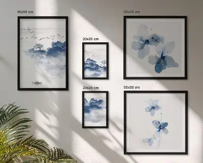 Set of 5 wall art pieces featuring landscape, flower, and water themes