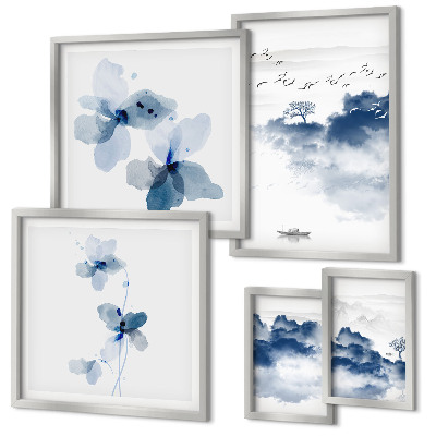 Set of 5 wall art pieces Landscapes flowers water peace