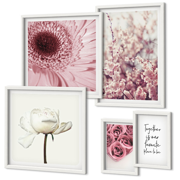 Set of 5 wall art pieces Floral romantic accents