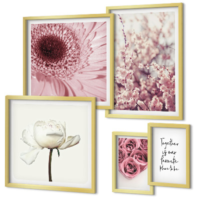 Set of 5 wall art pieces Floral romantic accents