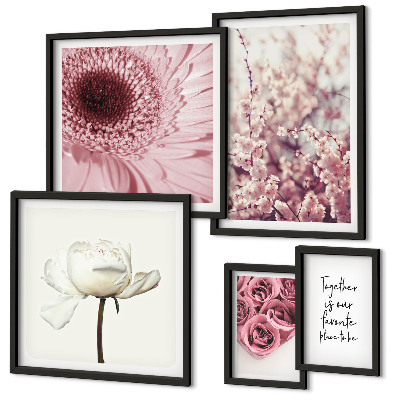 Set of 5 wall art pieces Floral romantic accents