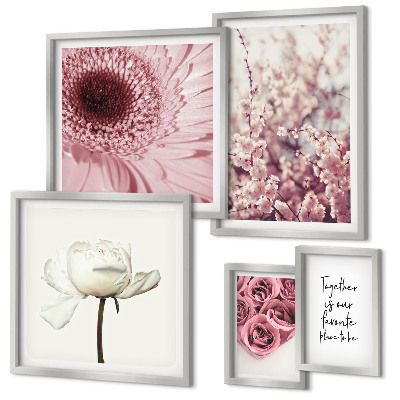Set of 5 wall art pieces Floral romantic accents