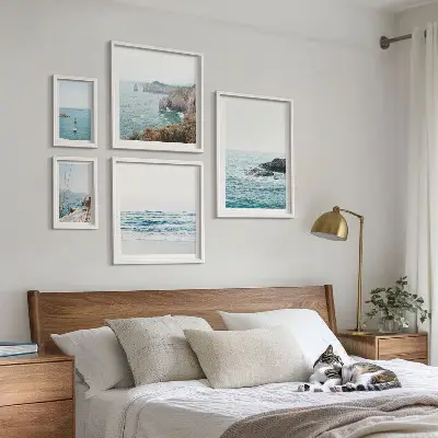 Gallery wall tranquil sea views, beaches, and cliffs