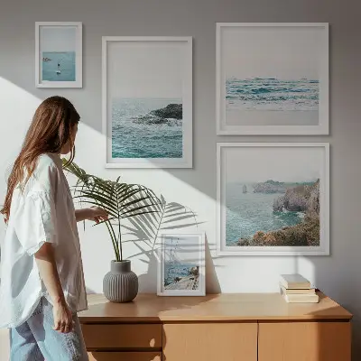 Gallery wall tranquil sea views, beaches, and cliffs