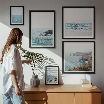 Gallery wall tranquil sea views, beaches, and cliffs