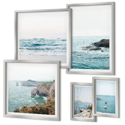 Gallery wall tranquil sea views, beaches, and cliffs