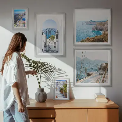 Gallery wall art set landscapes of Greece with seaside architecture