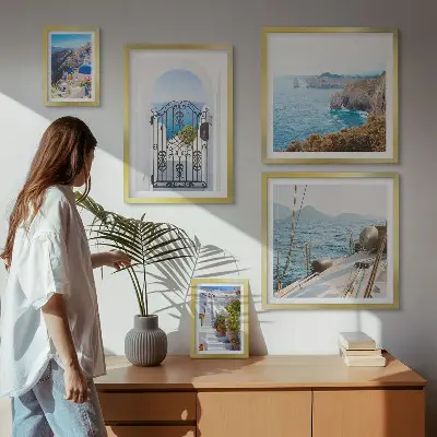 Gallery wall art set landscapes of Greece with seaside architecture