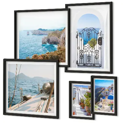 Gallery wall art set landscapes of Greece with seaside architecture