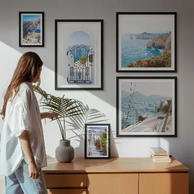 Gallery wall art set landscapes of Greece with seaside architecture