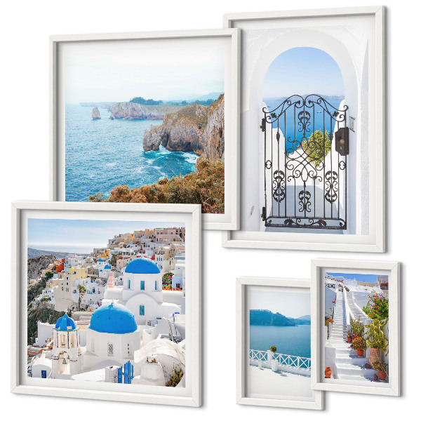 Framed photo set Santorini blue sea houses