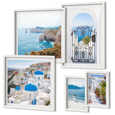 Framed photo set Santorini blue sea houses