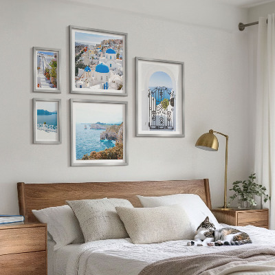 Framed photo set Santorini blue sea houses