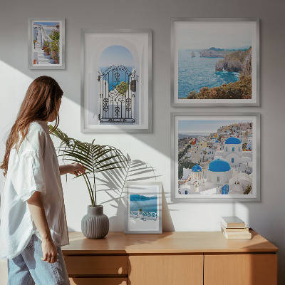 Framed photo set Santorini blue sea houses