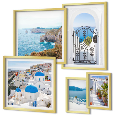 Framed photo set Santorini blue sea houses