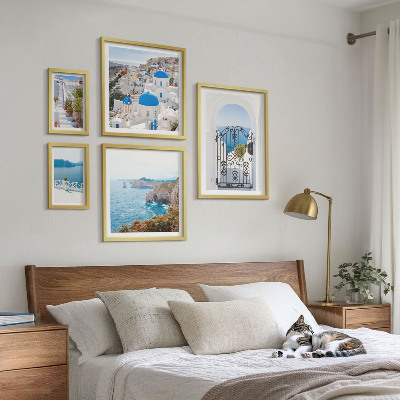 Framed photo set Santorini blue sea houses