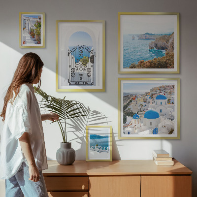 Framed photo set Santorini blue sea houses
