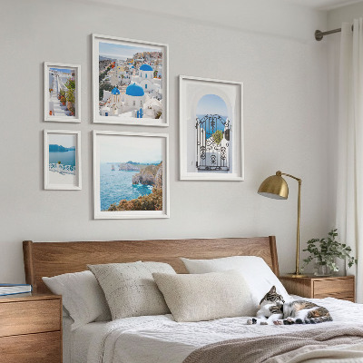 Framed photo set Santorini blue sea houses