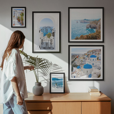 Framed photo set Santorini blue sea houses