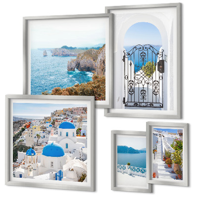 Framed photo set Santorini blue sea houses