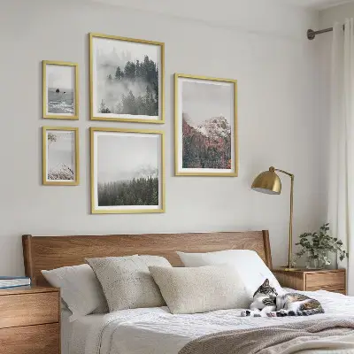 Framed photo set landscapes featuring mountains, forests, and clouds