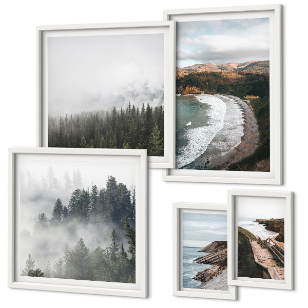 Set of 5 wall art pieces Coastal landscapes, mountain forests