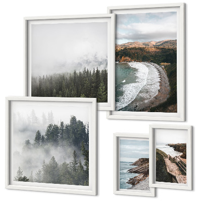 Set of 5 wall art pieces Coastal landscapes, mountain forests