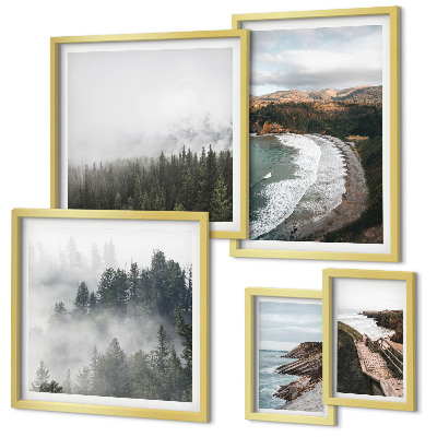 Set of 5 wall art pieces Coastal landscapes, mountain forests