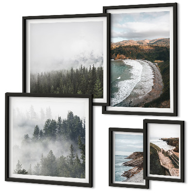 Set of 5 wall art pieces Coastal landscapes, mountain forests