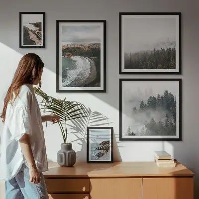 Set of 5 wall art pieces coastal landscapes and mountain forests