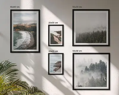 Set of 5 wall art pieces coastal landscapes and mountain forests