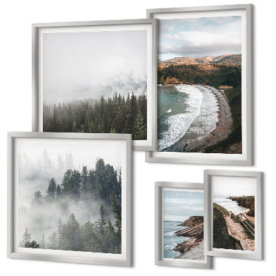 Set of 5 wall art pieces Coastal landscapes, mountain forests