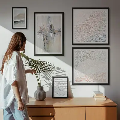Framed photo set abstract compositions in various shades