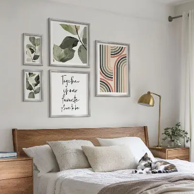 Set of 5 wall art pieces stylish floral and geometric accents