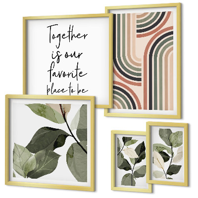 Set of 5 wall art pieces Stylish floral accents geometry