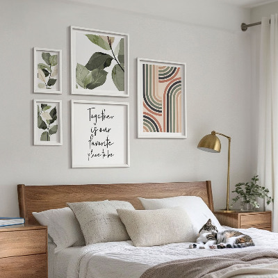 Set of 5 wall art pieces Stylish floral accents geometry