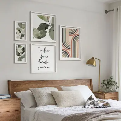 Set of 5 wall art pieces stylish floral and geometric accents