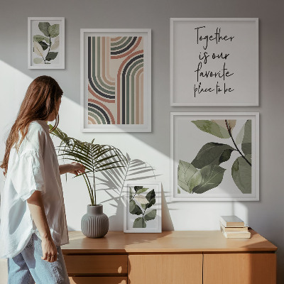 Set of 5 wall art pieces Stylish floral accents geometry