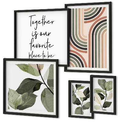 Set of 5 wall art pieces Stylish floral accents geometry