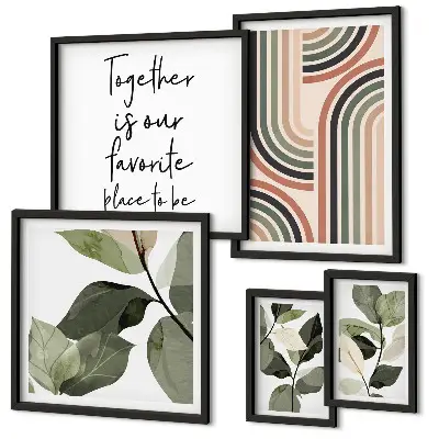 Set of 5 wall art pieces stylish floral and geometric accents