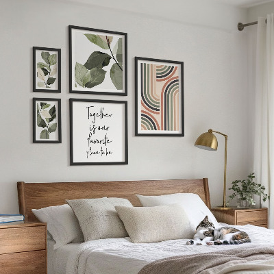 Set of 5 wall art pieces Stylish floral accents geometry