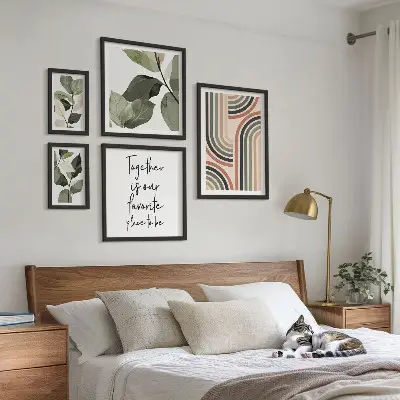 Set of 5 wall art pieces stylish floral and geometric accents