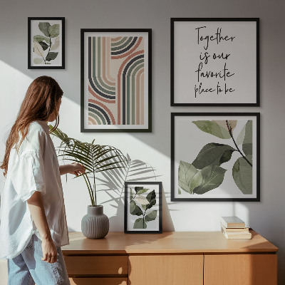 Set of 5 wall art pieces Stylish floral accents geometry