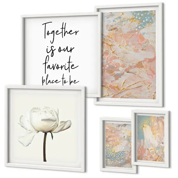 Abstract flower wall art set set of 5 pieces with slogans