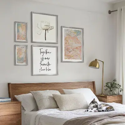 Abstract flower wall art set set of 5 pieces with slogans
