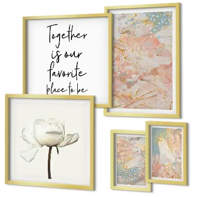 Abstract flower wall art set set of 5 pieces with slogans