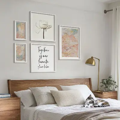 Abstract flower wall art set set of 5 pieces with slogans